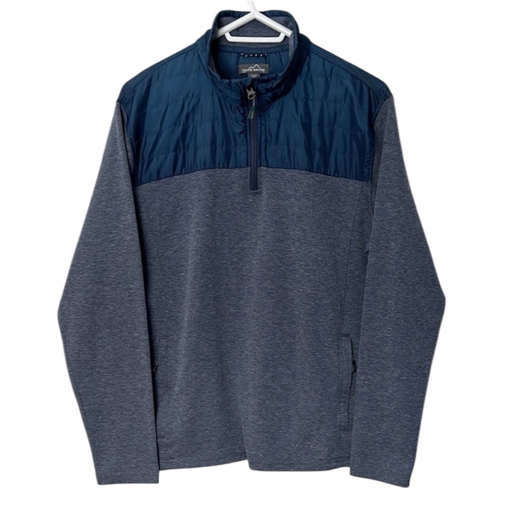 Eddie Bauer Pullover Jacket Sweatshirt Mixed Media Blue Heather Quilted Medium